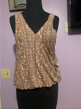 Free People Sleeveless Brown Paisley V-Neck Women's Top Size Small